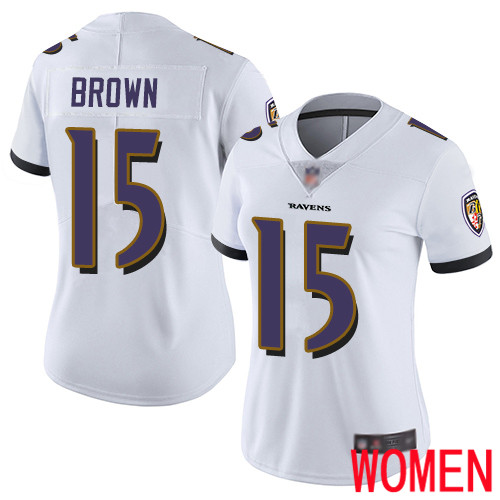 Baltimore Ravens Limited White Women Marquise Brown Road Jersey NFL Football #15 Vapor Untouchable->women nfl jersey->Women Jersey